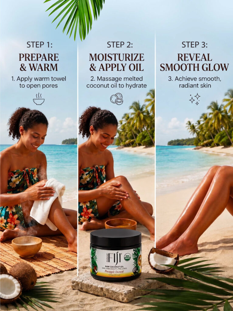Steps of shaving with coconut oil